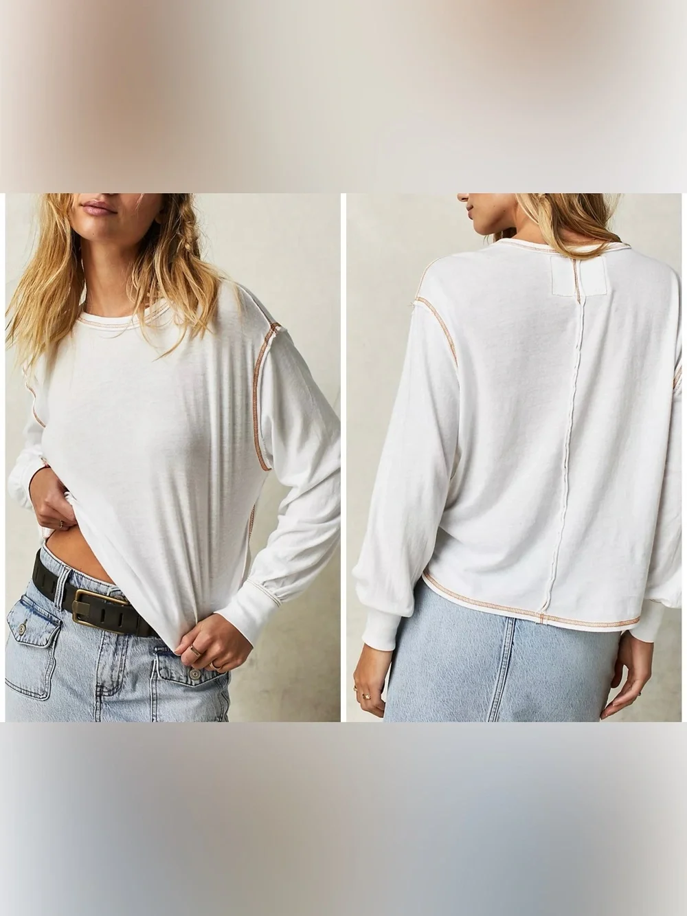 NWOT Free People We the Free Let It Roll Long Sleeve - ivory combo - XS, Small